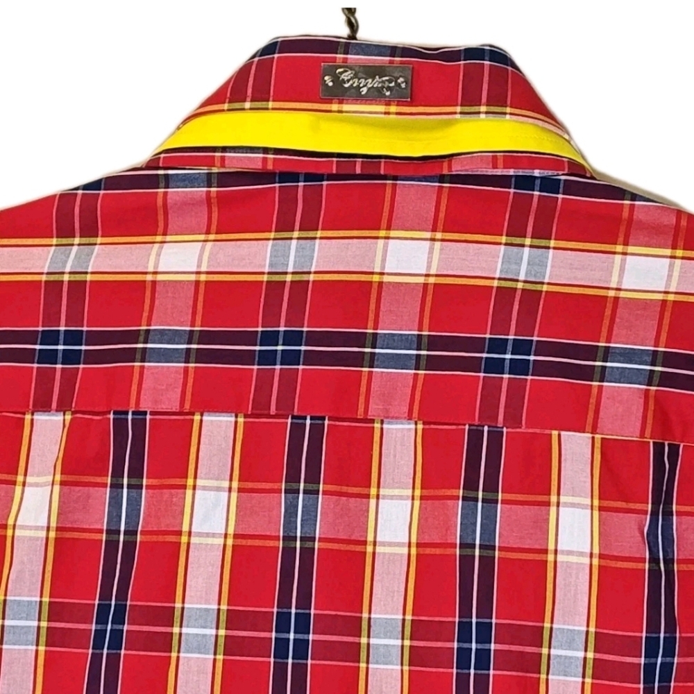 Coogi Luxe Flip Cuffs Dress Shirt 4X Red Patriot Plaid Heritage 90s Hip Hop Y2K - Picture 4 of 12